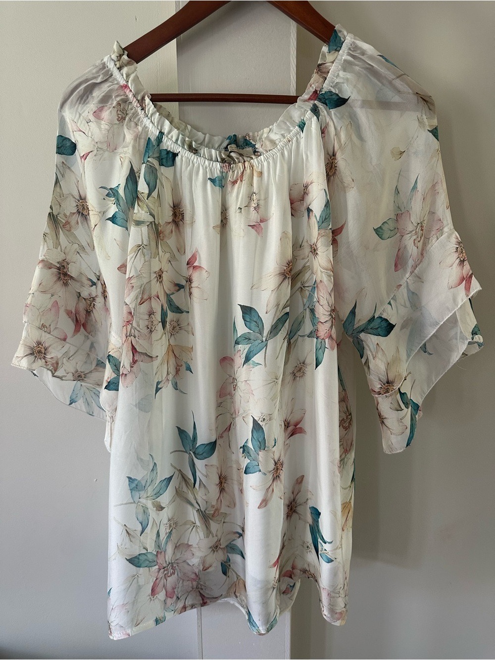 BELLAMBRA MADE IN ITALY SILK LINED RUFFLE BLOUSE LOOSE FIT BREATHABLE SZ LARGE